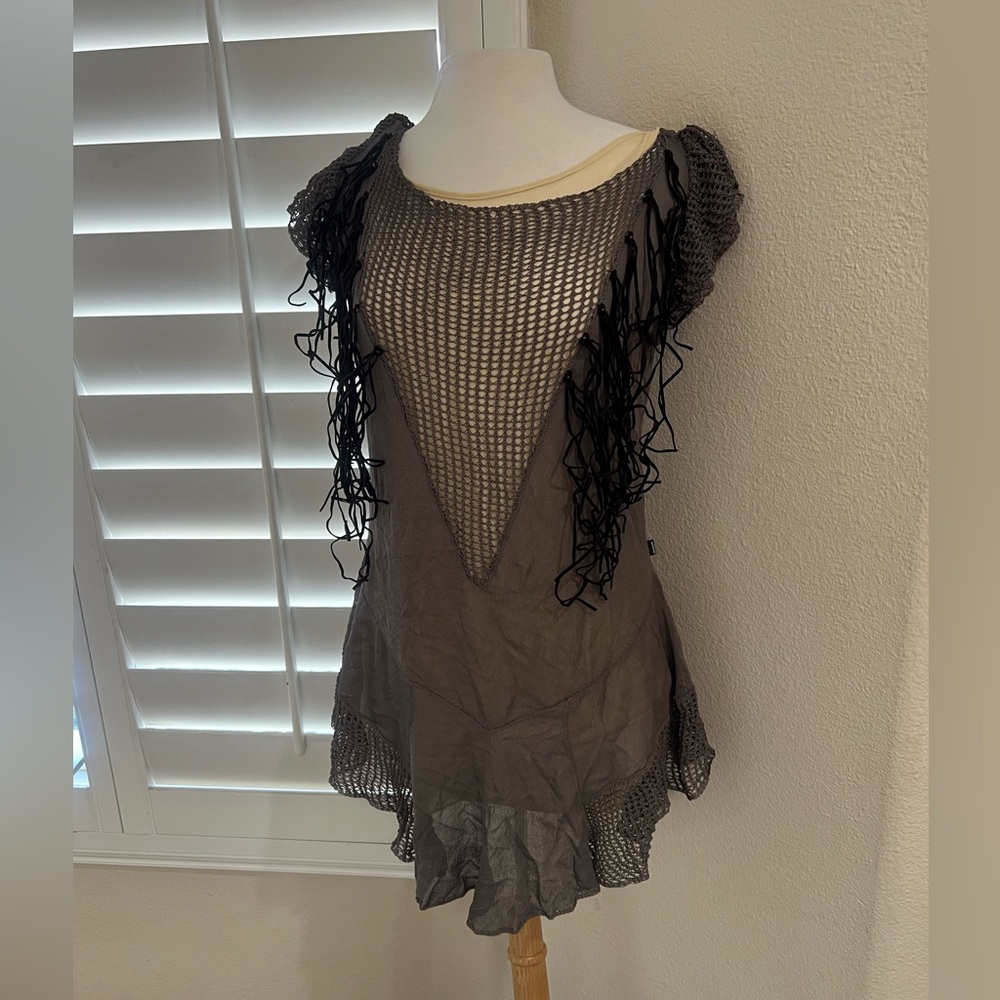 Just Cavalli Gray and Black Mesh Dress